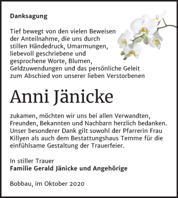 Traueranzeige von Anni Jänicke von Mitteldeutsche Zeitung Bitterfeld