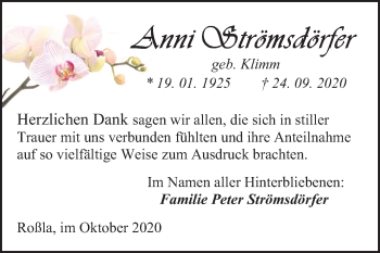 Traueranzeige von Anni Strömsdörfer von Super Sonntag Sangerhausen