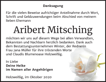 Traueranzeige von Aribert Mitsching von Wochenspiegel Bitterfeld