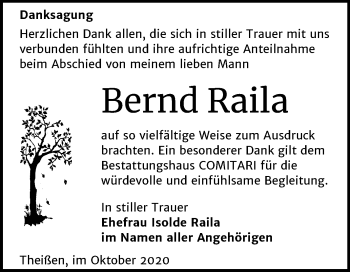 Traueranzeige von Bernd Raila von Super Sonntag Zeitz