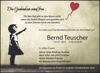 Traueranzeige von Bernd Teuscher von Mitteldeutsche Zeitung Zeitz