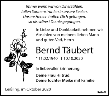 Traueranzeige von Bernd Täubert von Mitteldeutsche Zeitung Weißenfels