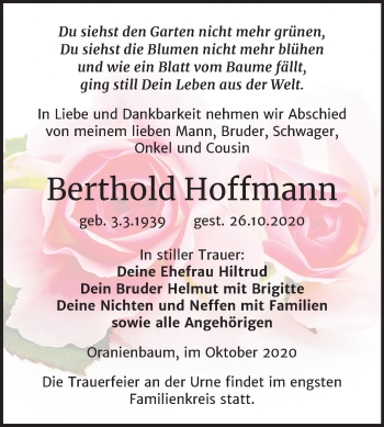 Traueranzeige von Berthold Hoffmann von Super Sonntag Wittenberg