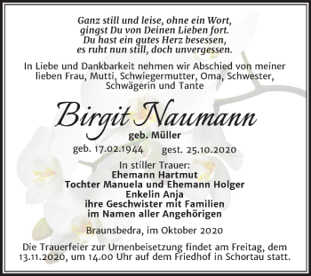 Traueranzeige von Birgit Naumann von Mitteldeutsche Zeitung Merseburg/Querfurt