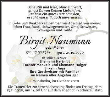 Traueranzeige von Birgit Naumann von Super Sonntag Merseburg/Querfurt