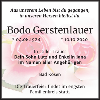 Traueranzeige von Bodo Gerstenlauer von Mitteldeutsche Zeitung Naumburg/Nebra