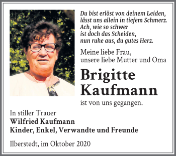 Traueranzeige von Brigitte Kaufmann von Super Sonntag Bernburg