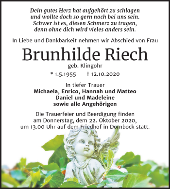 Traueranzeige von Brunhilde Riech von Mitteldeutsche Zeitung Köthen