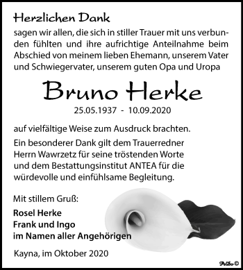 Traueranzeige von Bruno Herke von Super Sonntag Zeitz