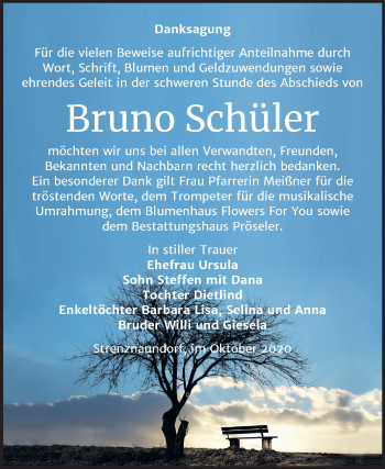 Traueranzeige von Bruno Schüler von Mitteldeutsche Zeitung Bernburg