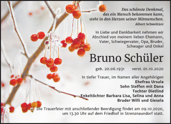 Traueranzeige von Bruno Schüler von Mitteldeutsche Zeitung Bernburg