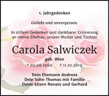 Traueranzeige von Carola Salwiczek von Mitteldeutsche Zeitung Halle/Saalkreis