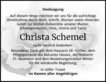 Traueranzeige von Christa Schemel von Wochenspiegel Bitterfeld