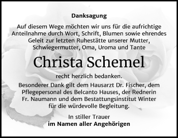 Traueranzeige von Christa Schemel von Mitteldeutsche Zeitung Bitterfeld