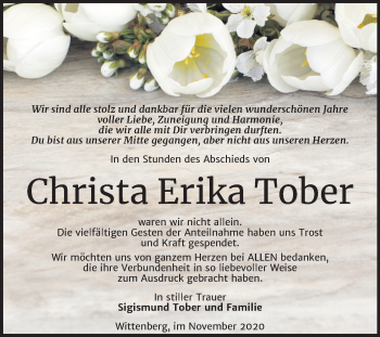 Traueranzeige von Christa Erika Tober von Super Sonntag Wittenberg