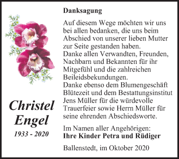 Traueranzeige von Christel Engel von Mitteldeutsche Zeitung Quedlinburg