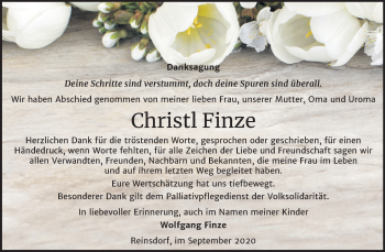 Traueranzeige von Christl Finze von Mitteldeutsche Zeitung Köthen