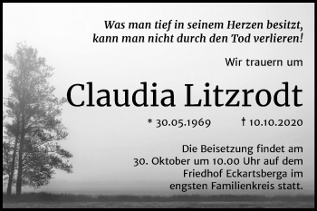 Traueranzeige von Claudia Litzrodt von Wochenspiegel Naumburg/Nebra