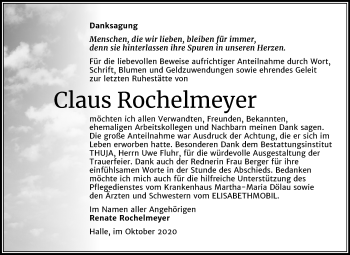 Traueranzeige von Claus Rochelmeyer von Mitteldeutsche Zeitung Halle/Saalkreis