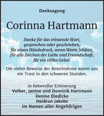 Traueranzeige von Corinna Hartmann von Mitteldeutsche Zeitung Halle/Saalkreis