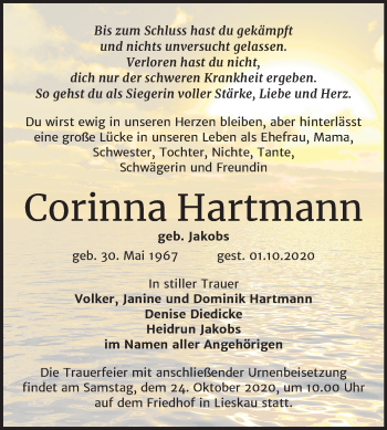 Traueranzeige von Corinna Hartmann von Mitteldeutsche Zeitung Halle/Saalkreis