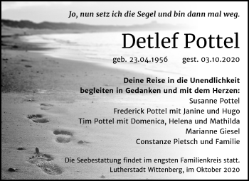 Traueranzeige von Detlef Pottel von Super Sonntag Wittenberg