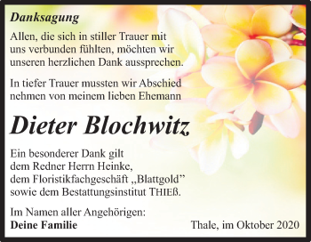 Traueranzeige von Dieter Blockwitz von Mitteldeutsche Zeitung Quedlinburg