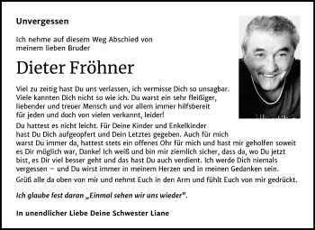 Traueranzeige von Dieter Fröhner von Super Sonntag Wittenberg