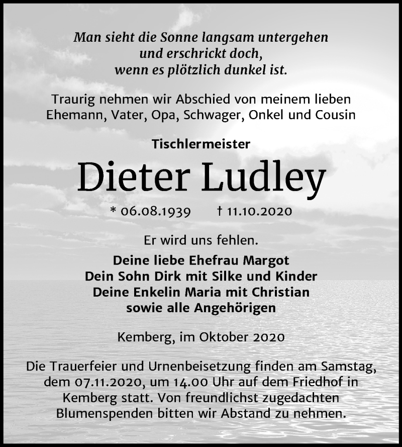 Traueranzeige für Dieter Ludley vom 17.10.2020 aus Mitteldeutsche Zeitung Wittenberg