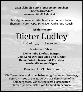 Traueranzeige von Dieter Ludley von Super Sonntag Wittenberg