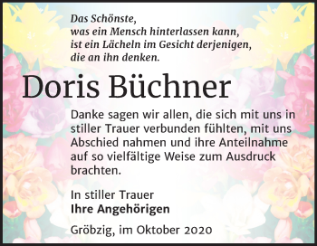 Traueranzeige von Doris Büchner von Mitteldeutsche Zeitung Köthen