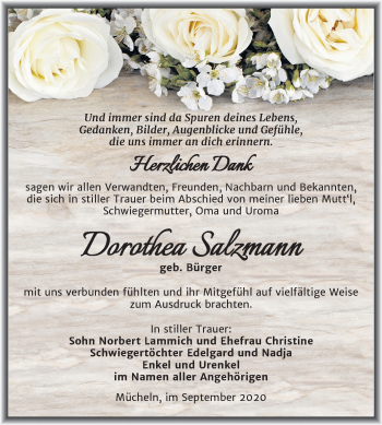 Traueranzeige von Dorothea Salzmann von Super Sonntag Merseburg/Querfurt