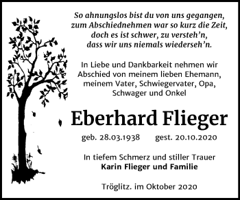 Traueranzeige von Eberhard Flieger von Super Sonntag Zeitz