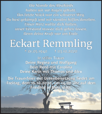 Traueranzeige von Eckart Remmling von Wochenspiegel Bitterfeld
