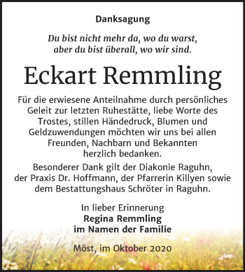 Traueranzeige von Eckart Remmling von Wochenspiegel Bitterfeld