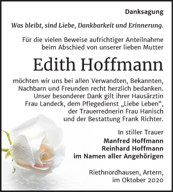 Traueranzeige von Edith Hoffmann von Super Sonntag Sangerhausen