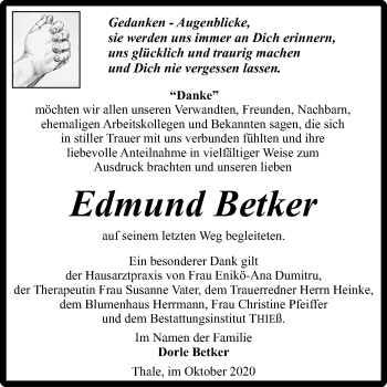 Traueranzeige von Edmund Betker von Super Sonntag Quedlinburg