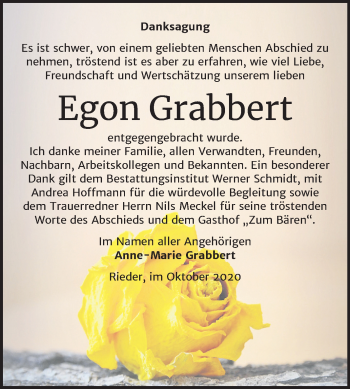 Traueranzeige von Egon Grabbert von Mitteldeutsche Zeitung Quedlinburg