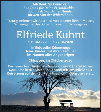 Traueranzeige von Elfriede Kuhnt von Super Sonntag Merseburg/Querfurt