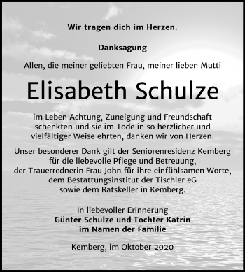 Traueranzeige von Elisabeth Schulze von Super Sonntag Wittenberg