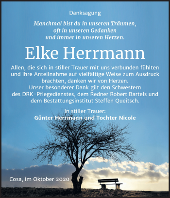 Traueranzeige von Elke Herrmann von Mitteldeutsche Zeitung Köthen