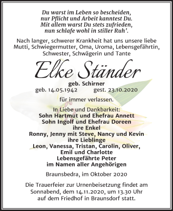 Traueranzeige von Elke Ständer von Mitteldeutsche Zeitung Merseburg/Querfurt