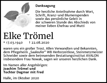 Traueranzeige von Elke Trömel von Mitteldeutsche Zeitung Halle/Saalkreis