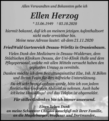 Traueranzeige von Ellen Herzog von Super Sonntag Dessau-Roßlau
