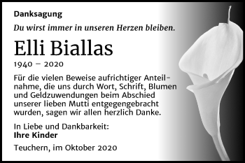 Traueranzeige von Elli Biallas von Mitteldeutsche Zeitung Weißenfels