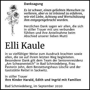 Traueranzeige von Elli Kaule von Super Sonntag Wittenberg