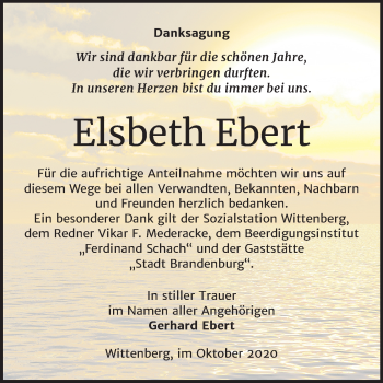 Traueranzeige von Elsbeth Ebert von Super Sonntag Wittenberg