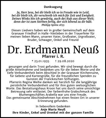 Traueranzeige von Erdmann Neuß von Mitteldeutsche Zeitung Halle/Saalkreis