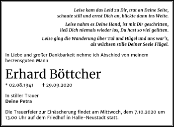 Traueranzeige von Erhard Böttcher von Mitteldeutsche Zeitung Halle/Saalkreis