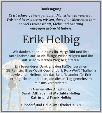 Traueranzeige von Erik Helbig von Mitteldeutsche Zeitung Köthen